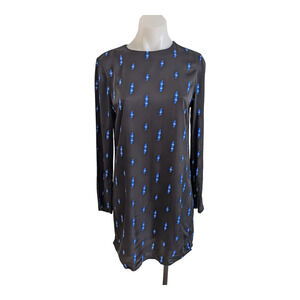 Equipment Size Small Anjelisa Shift Mini Dress Black Blue Bolt Print Long Sleeve